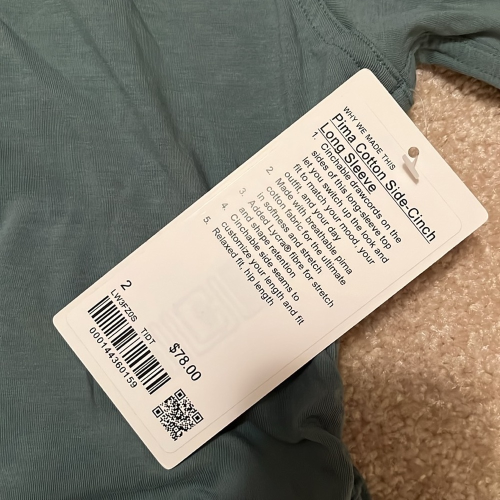 Lululemon tshirt- Pima Cotton side cinch long sleeve - Picture 5 of 7